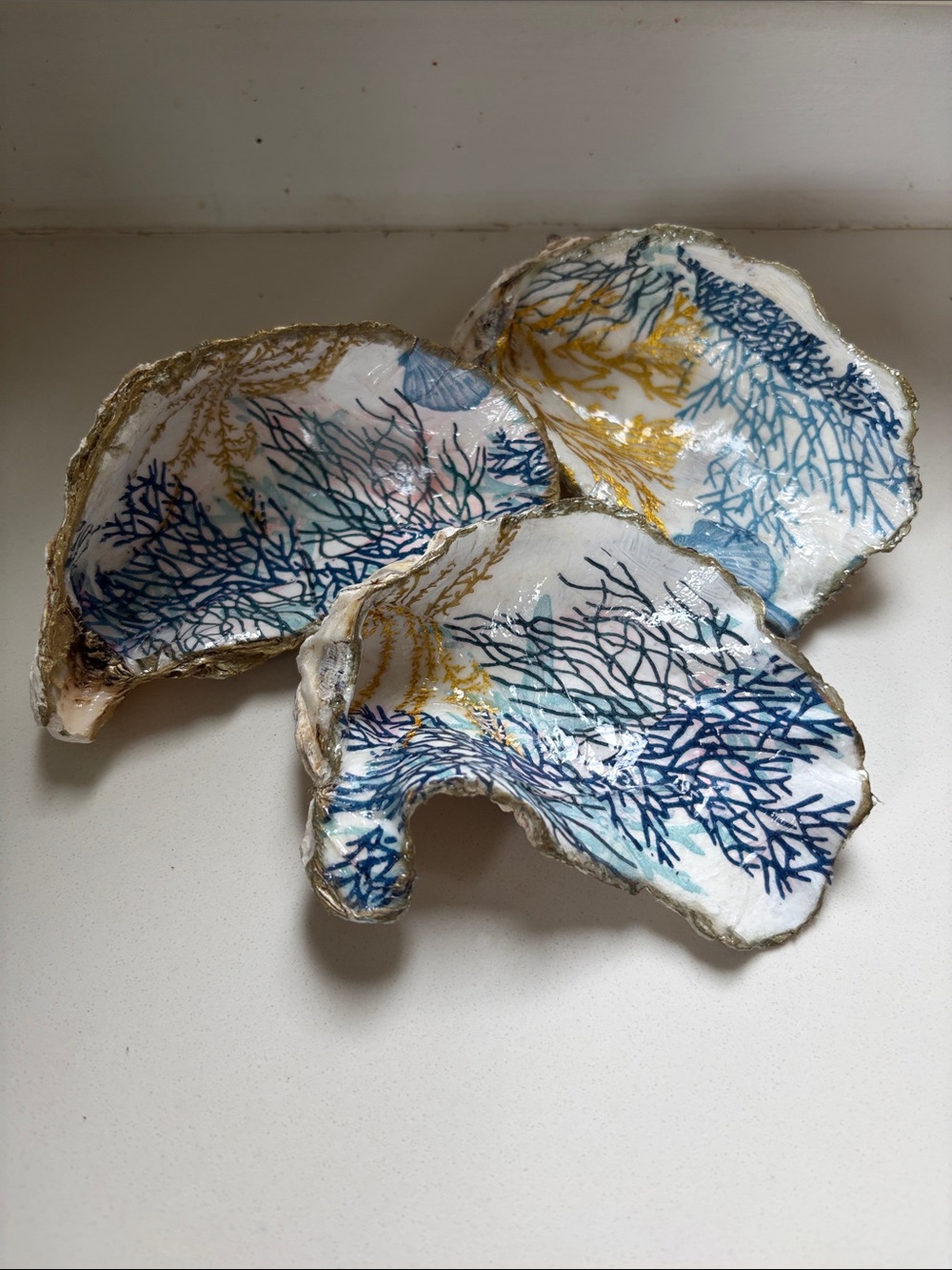 Set of 3 Decoupage Oyster Shells